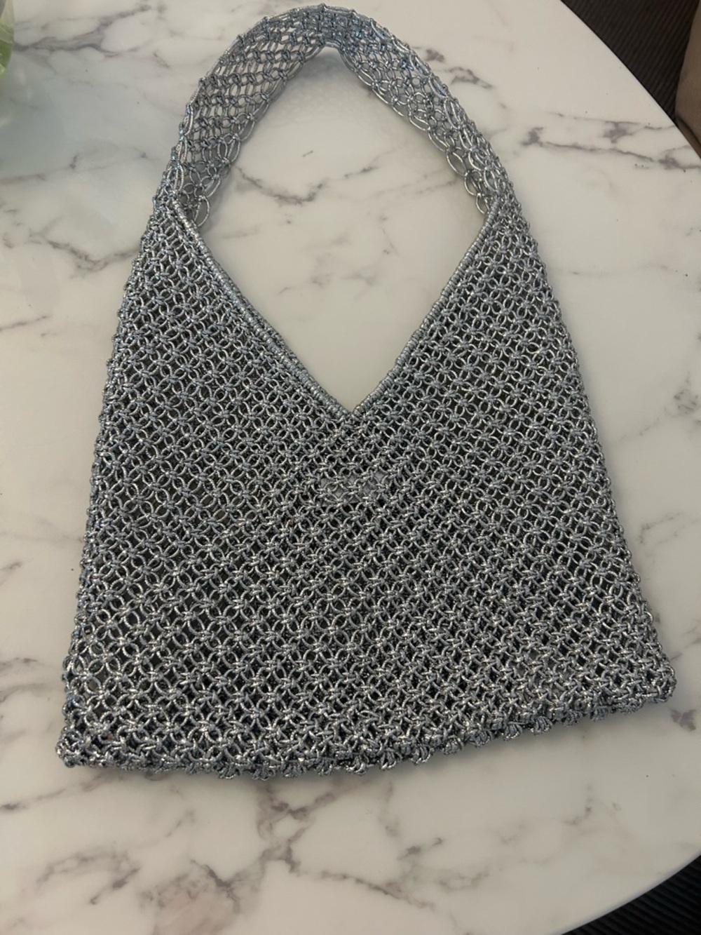 J. Crew Silver Chainmail Knit Shoulder Bag